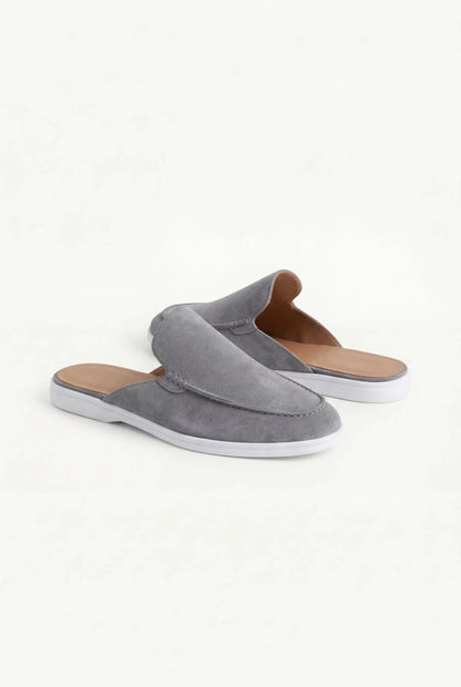 Graue Veloursleder-Yacht-Mule