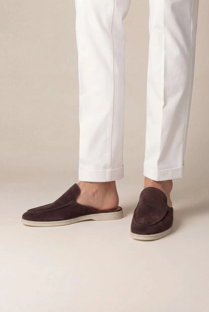 Braune Veloursleder-Yacht-Mule